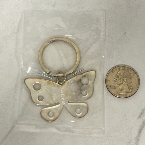 Silver Tone Ralph Butterfly Keychain Keyring - Picture 1 of 7